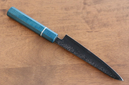 Seisuke VG5 ลายคล้ายผิวลูกสาลี่ ใบมีดย้อมสีดำ มีดขนาดเล็ก  Petty มีดทำครัวญี่ปุ่น 150mm Micarta ด้ามสีแคนวาสน้ำเงิน