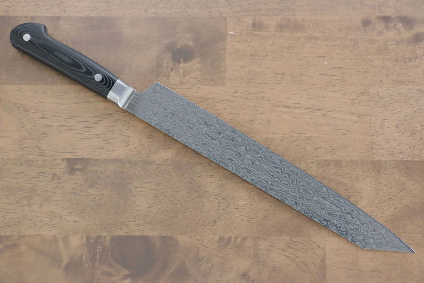 Sakai Takayuki Coreless (ไร้เเกน) ดามัสกัส มีด Kengata Yanagiba มีดทำครัวญี่ปุ่น 260mm ด้าม Micarta ดำ
