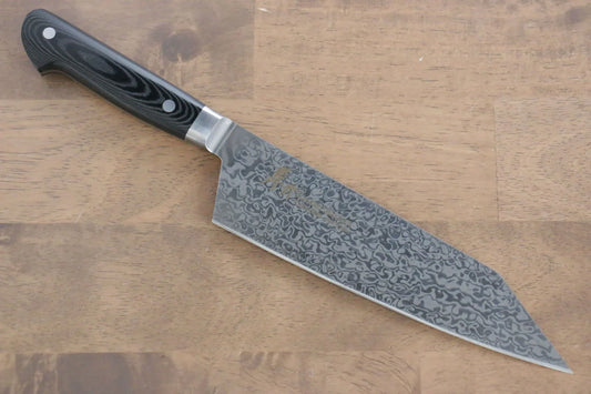 Sakai Takayuki Coreless (ไร้เเกน) ดามัสกัส มีด Kengata Gyuto มีดทำครัวญี่ปุ่น 190mm ด้าม Micarta ดำ