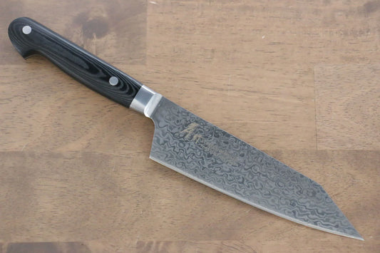 Sakai Takayuki Coreless (ไร้เเกน) ดามัสกัส มีด Kengata Santoku มีดทำครัวญี่ปุ่น 160mm ด้าม Micarta ดำ