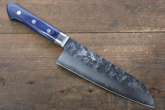 Seisuke Aonashi AUS10 3 ชั้น ลายคล้ายผิวลูกสาลี่ มีด Santoku มีดทำครัวญี่ปุ่น 170mm ด้ามไม้ Pakka wood สีน้ำเงิน