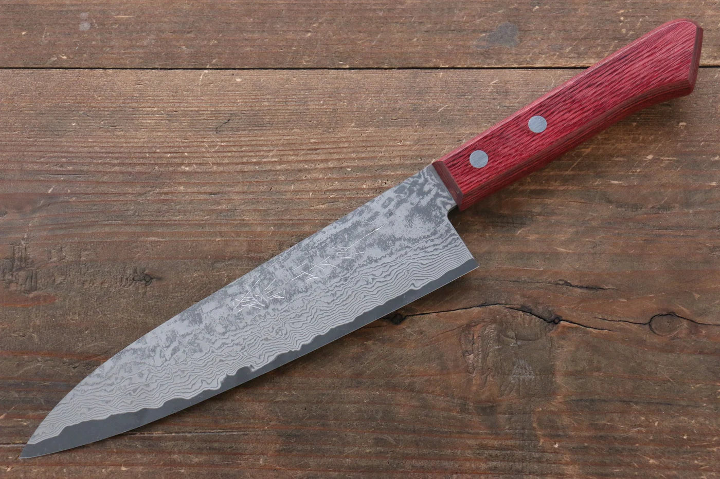 Nao Yamamoto VG10 ดามัสกัสดำ มีดกิวโตะ Gyuto มีดทำครัวญี่ปุ่น 180mm ด้ามไม้ Pakka wood สีแดง