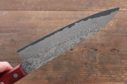 Nao Yamamoto VG10 ดามัสกัสดำ มีดกิวโตะ Gyuto มีดทำครัวญี่ปุ่น 180mm ด้ามไม้ Pakka wood สีแดง