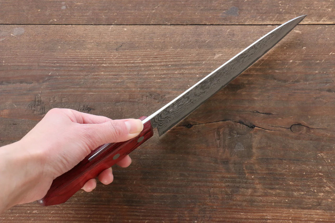 Nao Yamamoto VG10 ดามัสกัสดำ มีดกิวโตะ Gyuto มีดทำครัวญี่ปุ่น 180mm ด้ามไม้ Pakka wood สีแดง
