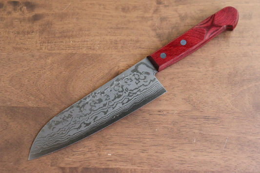 Nao Yamamoto VG10 ดามัสกัส มีด Santoku มีดทำครัวญี่ปุ่น 170mm ด้ามไม้ Pakka wood สีแดง