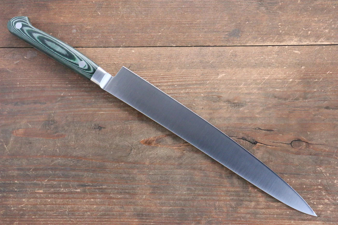 Sakai Takayuki Grand Chef Grand Chef สเเตนเลส มีดเลาะเอ็น Sujihiki มีดทำครัวญี่ปุ่น 240mm ด้าม Micarta เขียว