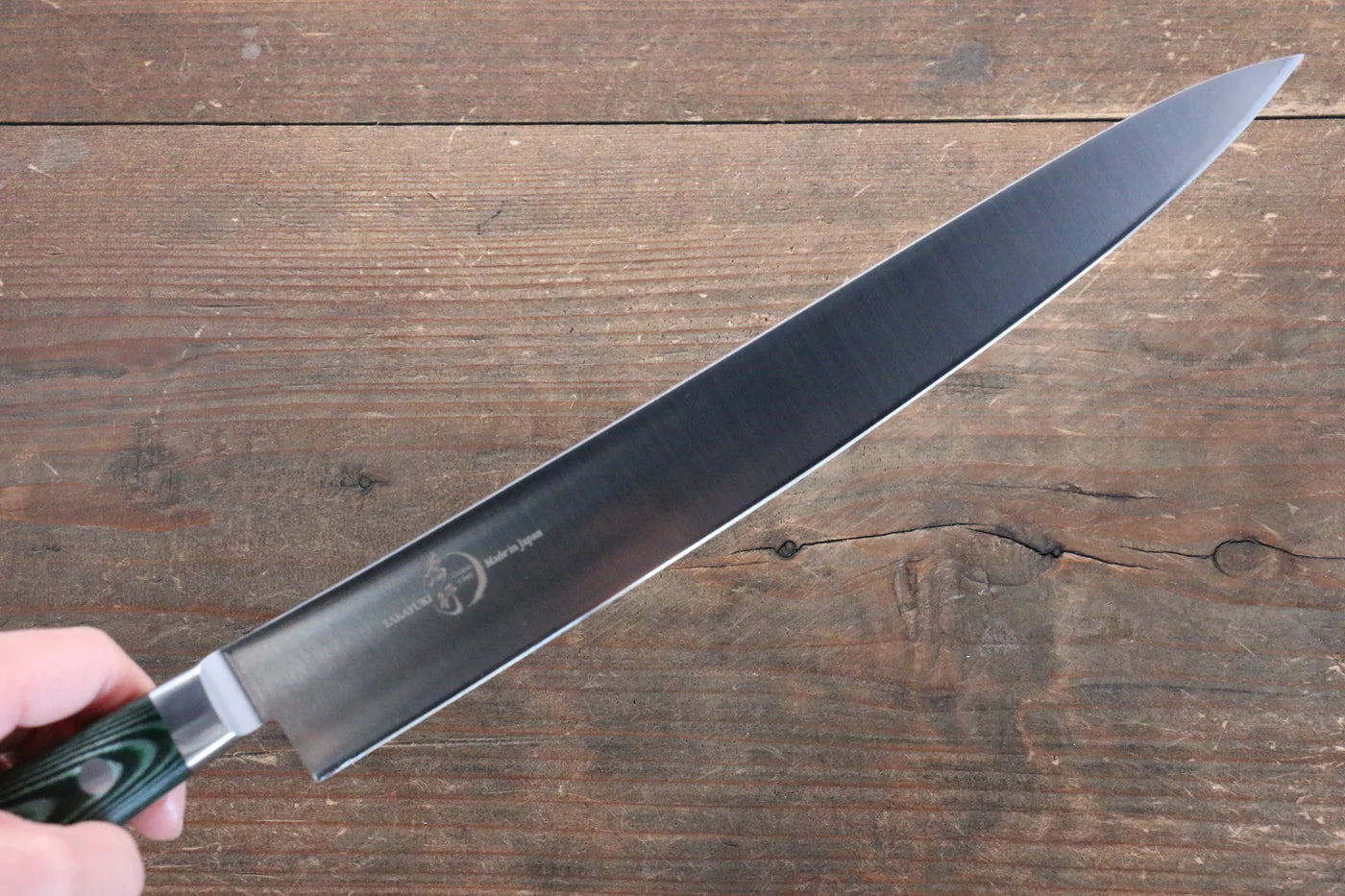 Sakai Takayuki Grand Chef Grand Chef สเเตนเลส มีดเลาะเอ็น Sujihiki มีดทำครัวญี่ปุ่น 240mm ด้าม Micarta เขียว
