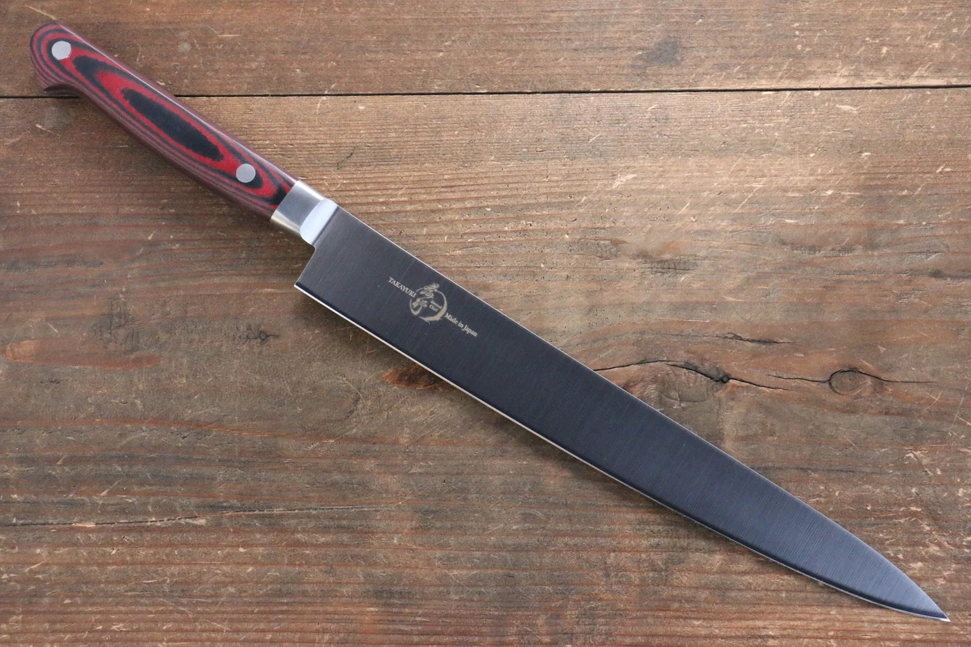 Sakai Takayuki Grand Chef Grand Chef สเเตนเลส มีดเลาะเอ็น Sujihiki มีดทำครัวญี่ปุ่น 240mm ด้าม Micarta น้ำตาล