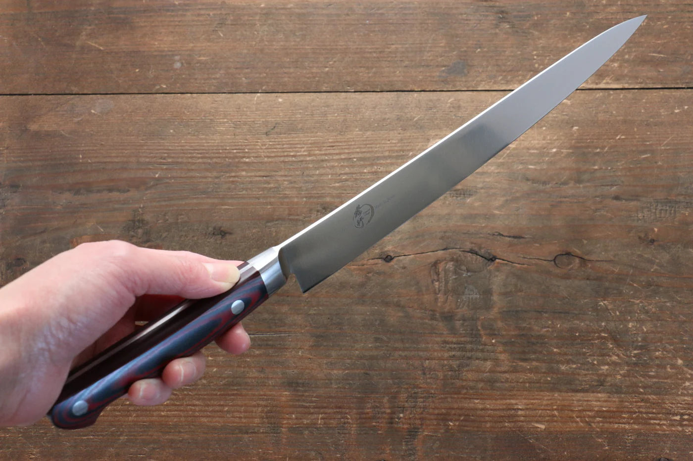 Sakai Takayuki Grand Chef Grand Chef สเเตนเลส มีดเลาะเอ็น Sujihiki มีดทำครัวญี่ปุ่น 240mm ด้าม Micarta น้ำตาล