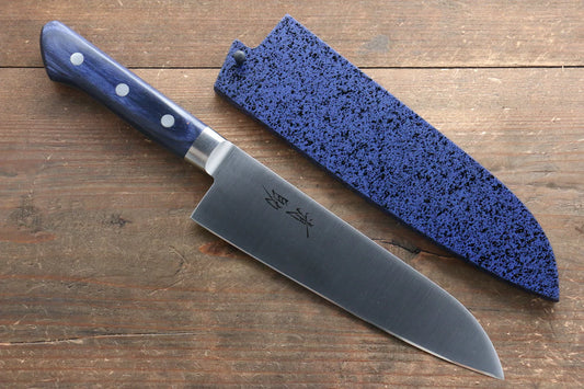 Seisuke Seiten โมลิบดินัม มีด Santoku มีดทำครัวญี่ปุ่น 180mm ด้ามไม้ Pakka wood สีน้ำเงิน มีฝัก (ปลอก) มีด