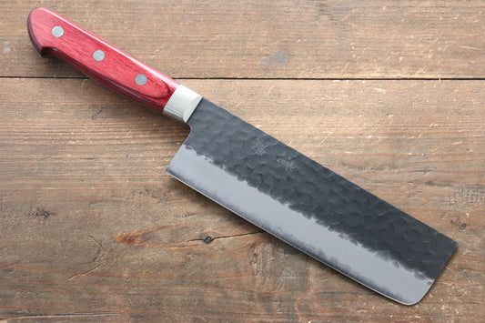 Seisuke Kurobeni Blue Super (บลูซุปเปอร์สตีล) ลายค้อนตี Kurouchi มีดหั่นผัก Nakiri มีดทำครัวญี่ปุ่น 165mm ด้ามไม้ Pakka wood สีแดง