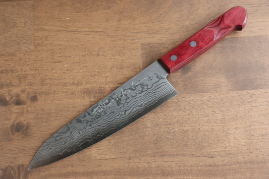 Nao Yamamoto VG10 ดามัสกัส มีดกิวโตะ Gyuto มีดทำครัวญี่ปุ่น 180mm ด้ามไม้ Pakka wood สีแดง