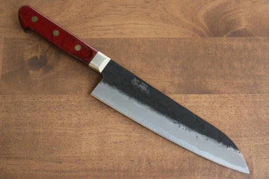 Seisuke Kuronashi Blue Super (บลูซุปเปอร์สตีล) ลายคล้ายผิวลูกสาลี่ Kurouchi มีด Santoku มีดทำครัวญี่ปุ่น 180mm ด้ามไม้ Pakka wood สีแดง