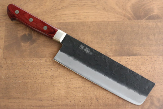 Seisuke Kuronashi Blue Super (บลูซุปเปอร์สตีล) ลายคล้ายผิวลูกสาลี่ Kurouchi มีดหั่นผัก Nakiri มีดทำครัวญี่ปุ่น 165mm ด้ามไม้ Pakka wood สีแดง