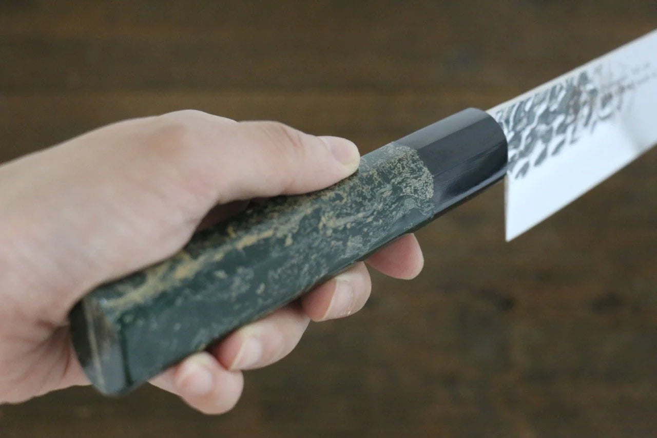 Sakai Takayuki VG10 33 ชั้น ดามัสกัส ลายค้อนตี มีดกิวโตะ Gyuto มีดทำครัวญี่ปุ่น 210mm ด้ามเคลือบสีเขียว มีฝัก (ปลอก) มีด