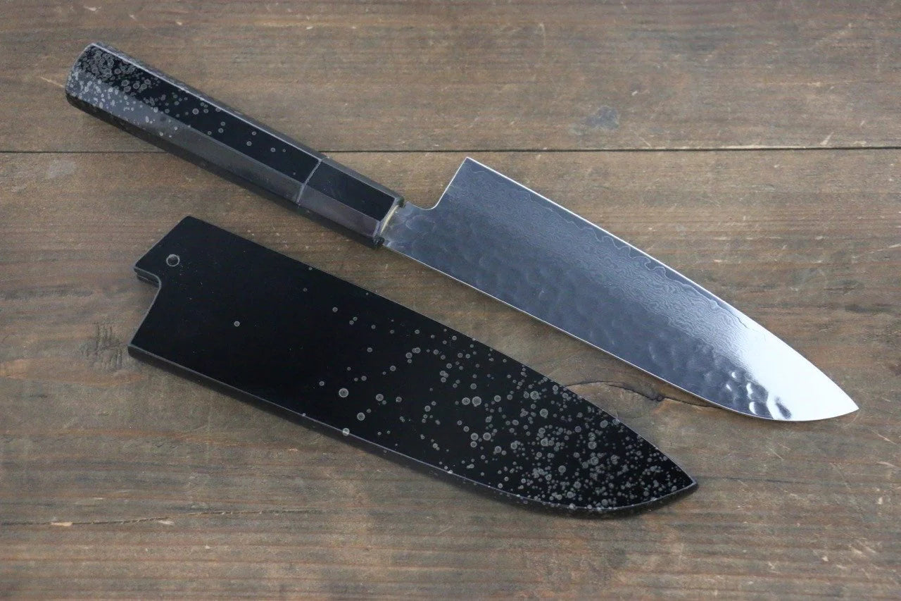 Sakai Takayuki VG10 33 ชั้น ดามัสกัส ลายค้อนตี มีด Santoku มีดทำครัวญี่ปุ่น 170mm ด้ามเคลือบลายจุดสีเงิน มีฝัก (ปลอก) มีด