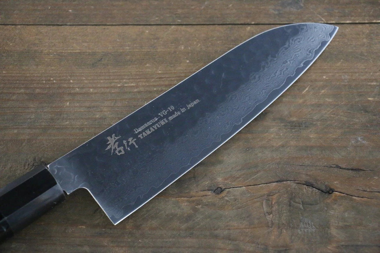 Sakai Takayuki VG10 33 ชั้น ดามัสกัส ลายค้อนตี มีด Santoku มีดทำครัวญี่ปุ่น 170mm ด้ามเคลือบลายจุดสีเงิน มีฝัก (ปลอก) มีด