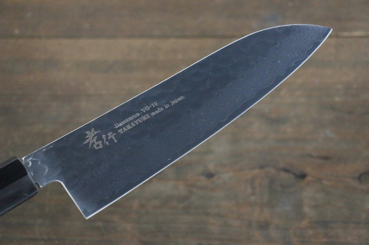 Sakai Takayuki VG10 33 ชั้น ดามัสกัส ลายค้อนตี มีด Santoku มีดทำครัวญี่ปุ่น 170mm ด้ามเคลือบลายจุดสีเงิน มีฝัก (ปลอก) มีด
