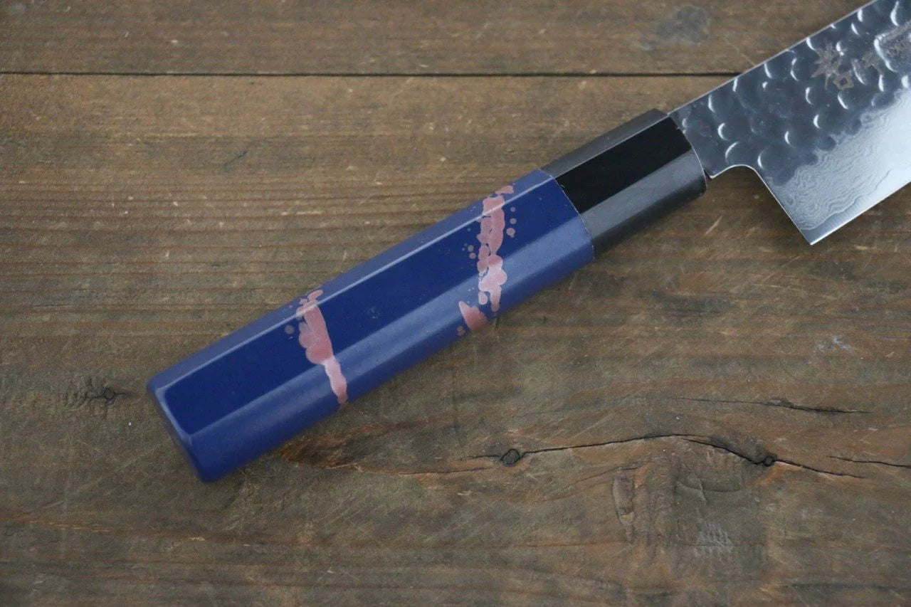 Sakai Takayuki VG10 33 ชั้น ดามัสกัส ลายค้อนตี มีดกิวโตะ Gyuto มีดทำครัวญี่ปุ่น 210mm ด้ามเคลือบสีน้ำเงิน มีฝัก (ปลอก) มีด
