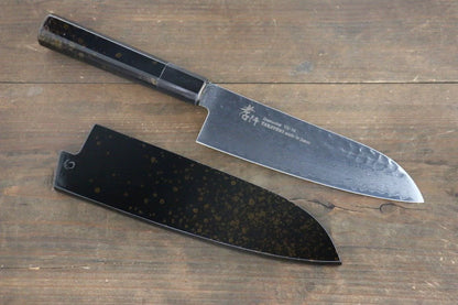 Sakai Takayuki VG10 33 ชั้น ดามัสกัส ลายค้อนตี มีด Santoku มีดทำครัวญี่ปุ่น 170mm ด้ามเคลือบสีทอง มีฝัก (ปลอก) มีด