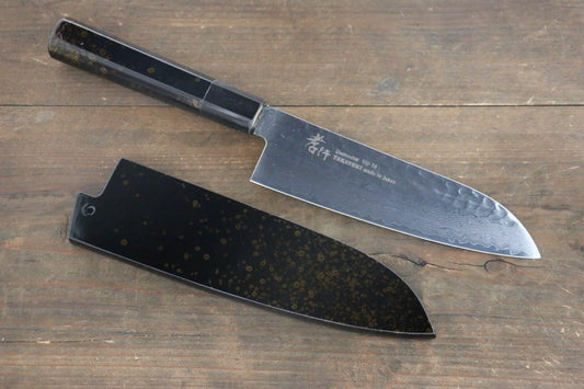 Sakai Takayuki VG10 33 ชั้น ดามัสกัส ลายค้อนตี มีด Santoku มีดทำครัวญี่ปุ่น 170mm ด้ามเคลือบสีทอง มีฝัก (ปลอก) มีด