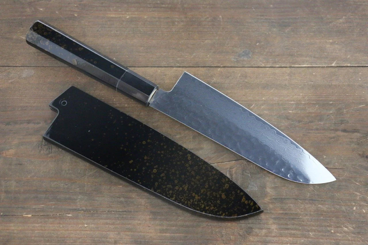 Sakai Takayuki VG10 33 ชั้น ดามัสกัส ลายค้อนตี มีด Santoku มีดทำครัวญี่ปุ่น 170mm ด้ามเคลือบสีทอง มีฝัก (ปลอก) มีด
