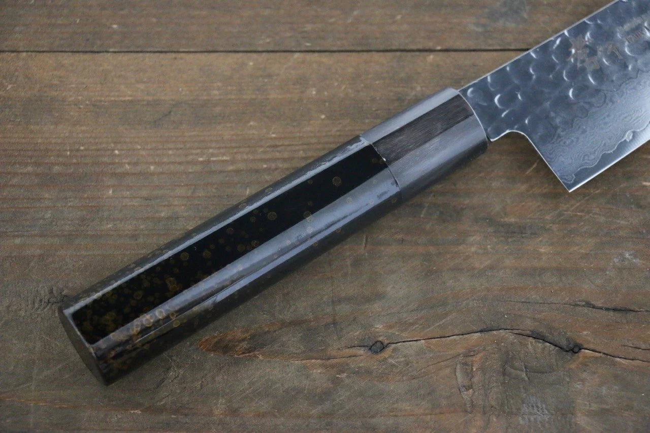 Sakai Takayuki VG10 33 ชั้น ดามัสกัส ลายค้อนตี มีดกิวโตะ Gyuto มีดทำครัวญี่ปุ่น 210mm ด้ามเคลือบสีทอง มีฝัก (ปลอก) มีด