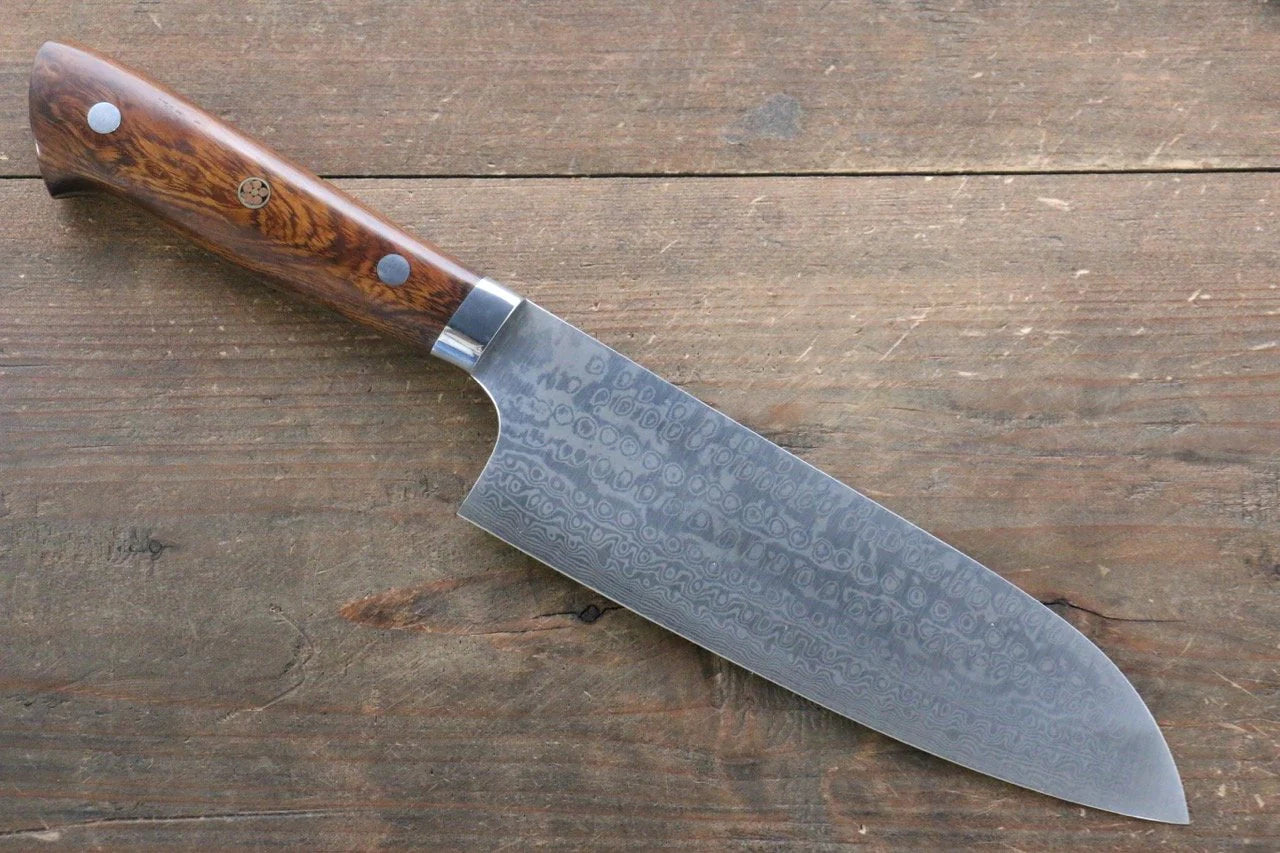 Nao Yamamoto Coreless (ไร้เเกน) ดามัสกัส มีด Santoku มีดทำครัวญี่ปุ่น 170mm ด้ามต้นไอรอนวููด