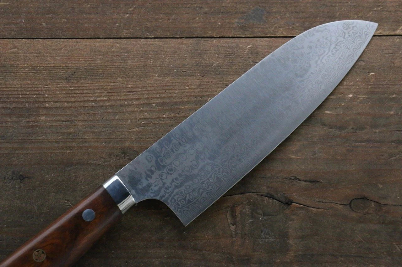 Nao Yamamoto Coreless (ไร้เเกน) ดามัสกัส มีด Santoku มีดทำครัวญี่ปุ่น 170mm ด้ามต้นไอรอนวููด