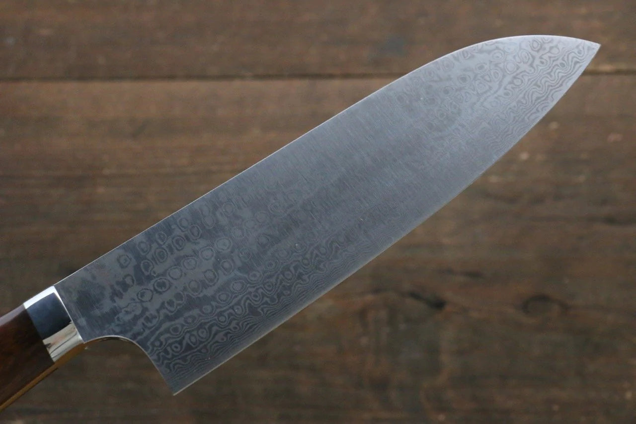 Nao Yamamoto Coreless (ไร้เเกน) ดามัสกัส มีด Santoku มีดทำครัวญี่ปุ่น 170mm ด้ามต้นไอรอนวููด