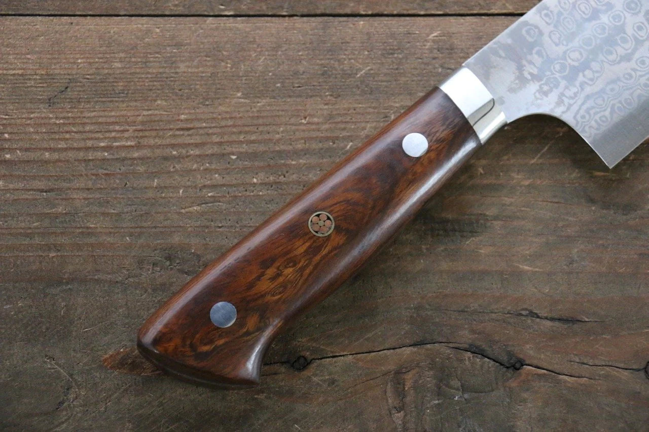Nao Yamamoto Coreless (ไร้เเกน) ดามัสกัส มีด Santoku มีดทำครัวญี่ปุ่น 170mm ด้ามต้นไอรอนวููด