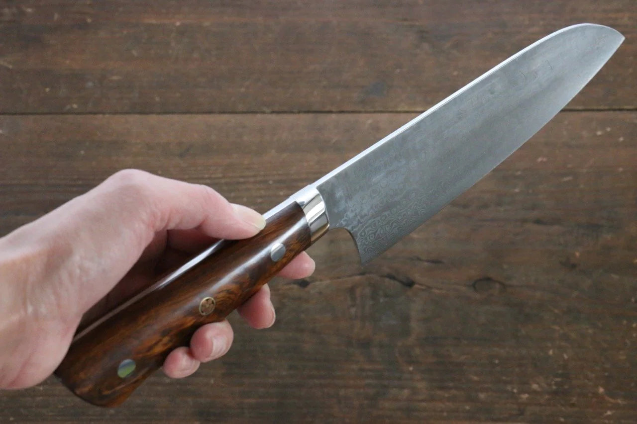 Nao Yamamoto Coreless (ไร้เเกน) ดามัสกัส มีด Santoku มีดทำครัวญี่ปุ่น 170mm ด้ามต้นไอรอนวููด