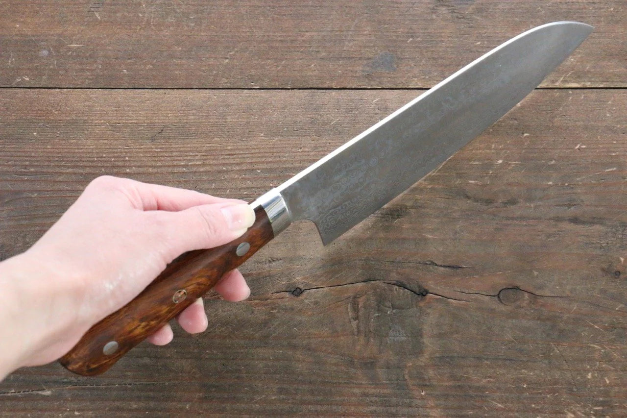Nao Yamamoto Coreless (ไร้เเกน) ดามัสกัส มีด Santoku มีดทำครัวญี่ปุ่น 170mm ด้ามต้นไอรอนวููด