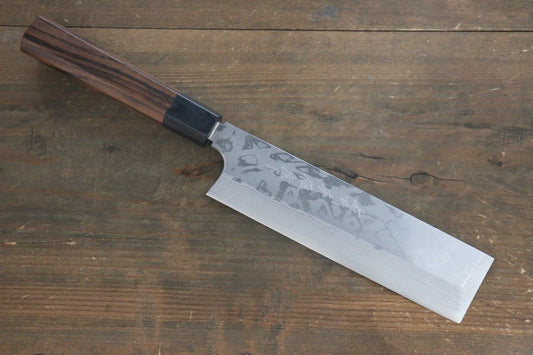 Hideo Kitaoka White Steel (เหล็กกล้าขาว) No.2 ดามัสกัส มีด Usubaทรงสี่เหลี่ยม มีดทำครัวญี่ปุ่น 180mm ด้ามไม้พะยูง
