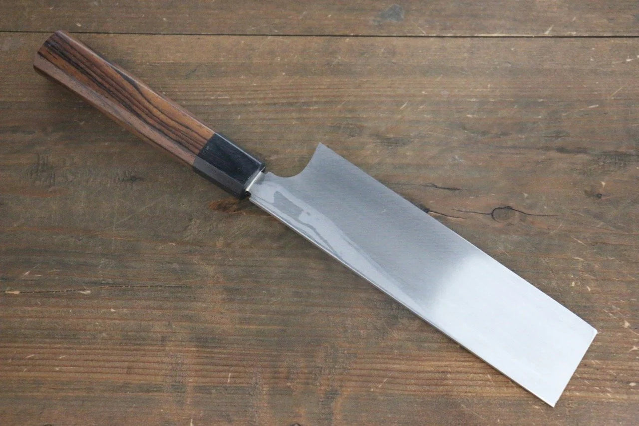 Hideo Kitaoka White Steel (เหล็กกล้าขาว) No.2 ดามัสกัส มีด Usubaทรงสี่เหลี่ยม มีดทำครัวญี่ปุ่น 180mm ด้ามไม้พะยูง