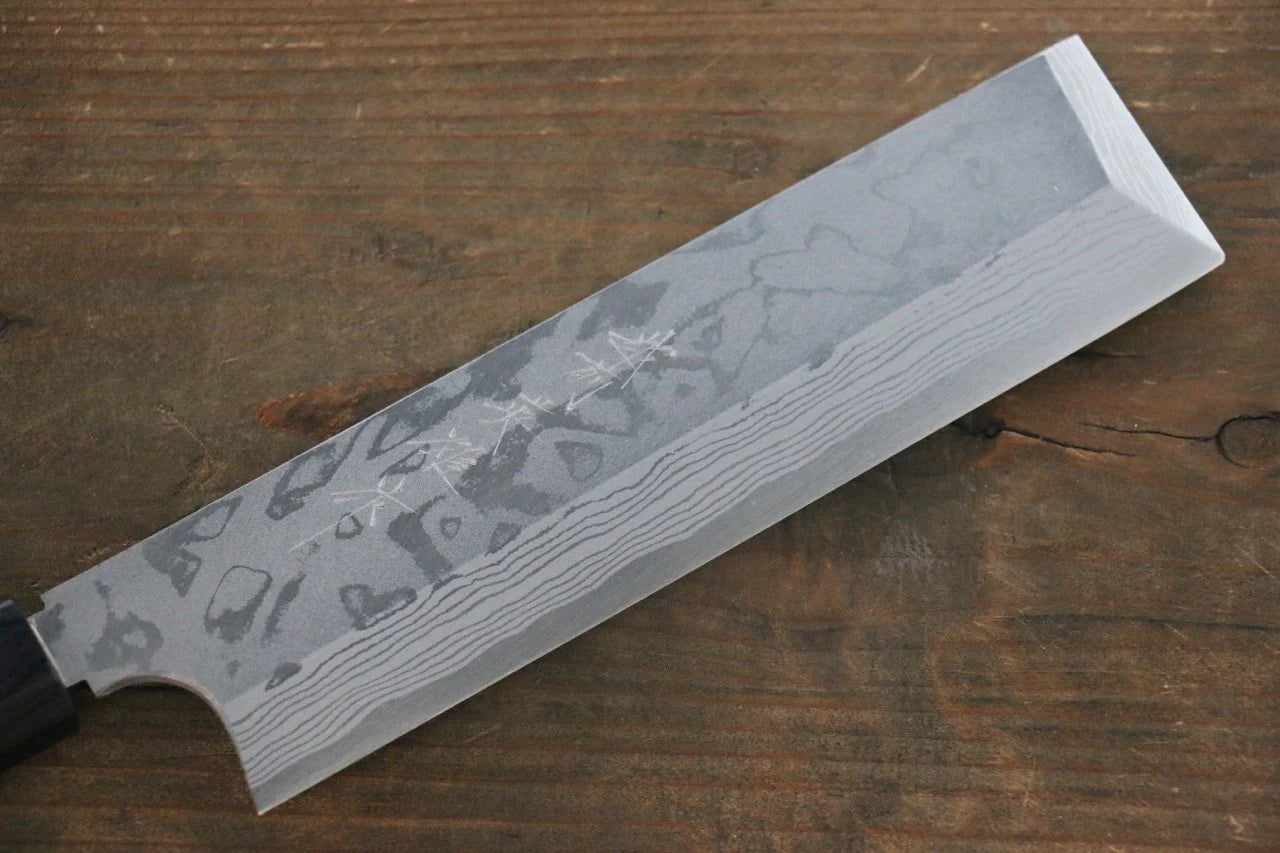 Hideo Kitaoka White Steel (เหล็กกล้าขาว) No.2 ดามัสกัส มีด Usubaทรงสี่เหลี่ยม มีดทำครัวญี่ปุ่น 180mm ด้ามไม้พะยูง