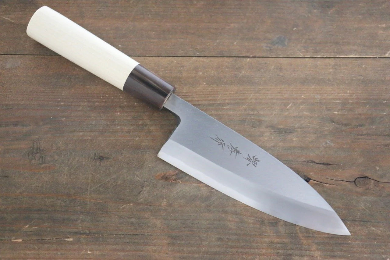 Sakai Takayuki Kasumitogi White Steel (เหล็กกล้าขาว) สลักลายตะกร้อญี่ปุ่น มีด Deba มีดทำครัวญี่ปุ่น