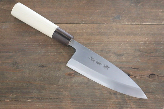 Sakai Takayuki Kasumitogi White Steel (เหล็กกล้าขาว) สลักลายดอกไม้ Kakouryuryoku มีด Deba มีดทำครัวญี่ปุ่น