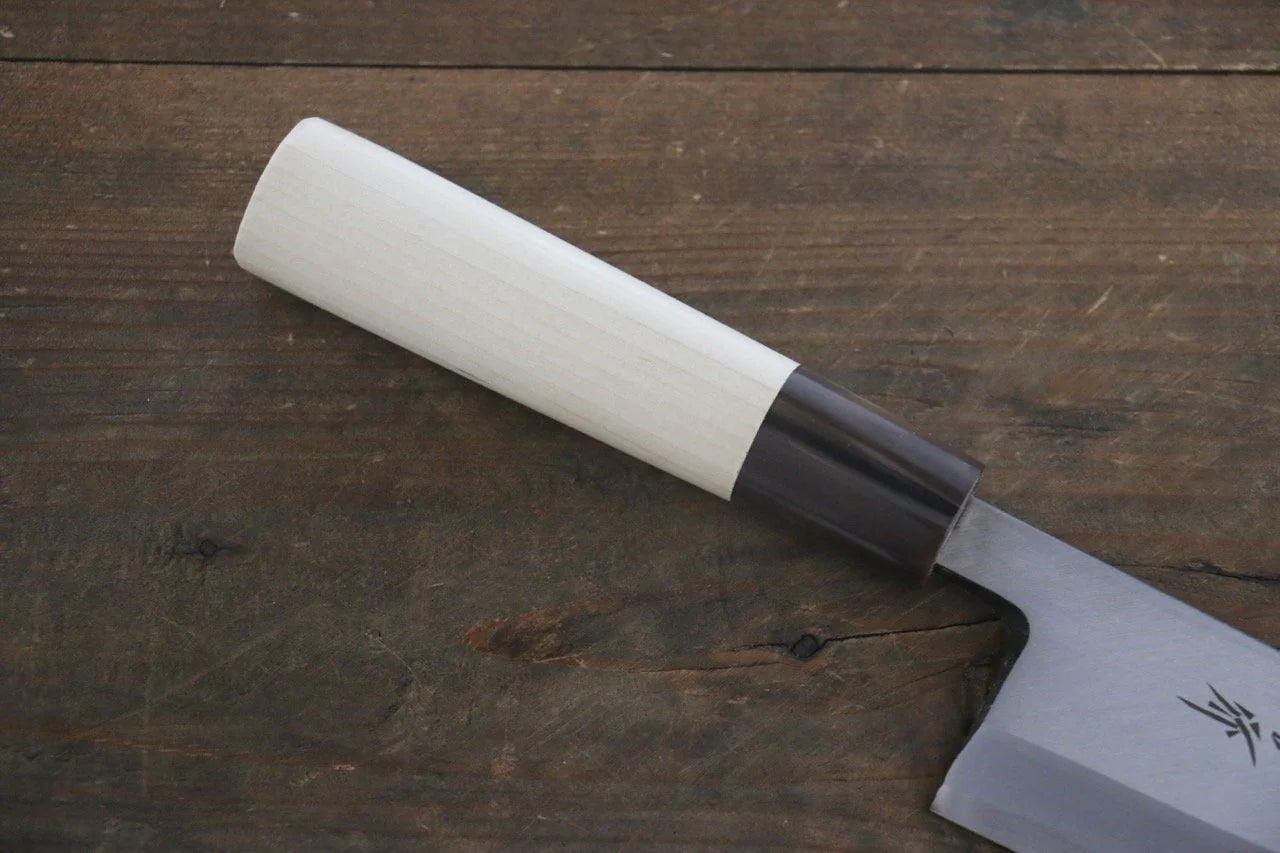 Sakai Takayuki Kasumitogi White Steel (เหล็กกล้าขาว) สลักลายสิงห์ Shishifunjin มีด Deba มีดทำครัวญี่ปุ่น
