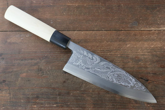 Sakai Takayuki Kasumitogi White Steel (เหล็กกล้าขาว) สลักลายมังกร Ittouryumon มีด Deba มีดทำครัวญี่ปุ่น