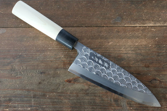 Sakai Takayuki Kasumitogi White Steel (เหล็กกล้าขาว) สลักลายคลื่น มีด Deba มีดทำครัวญี่ปุ่น