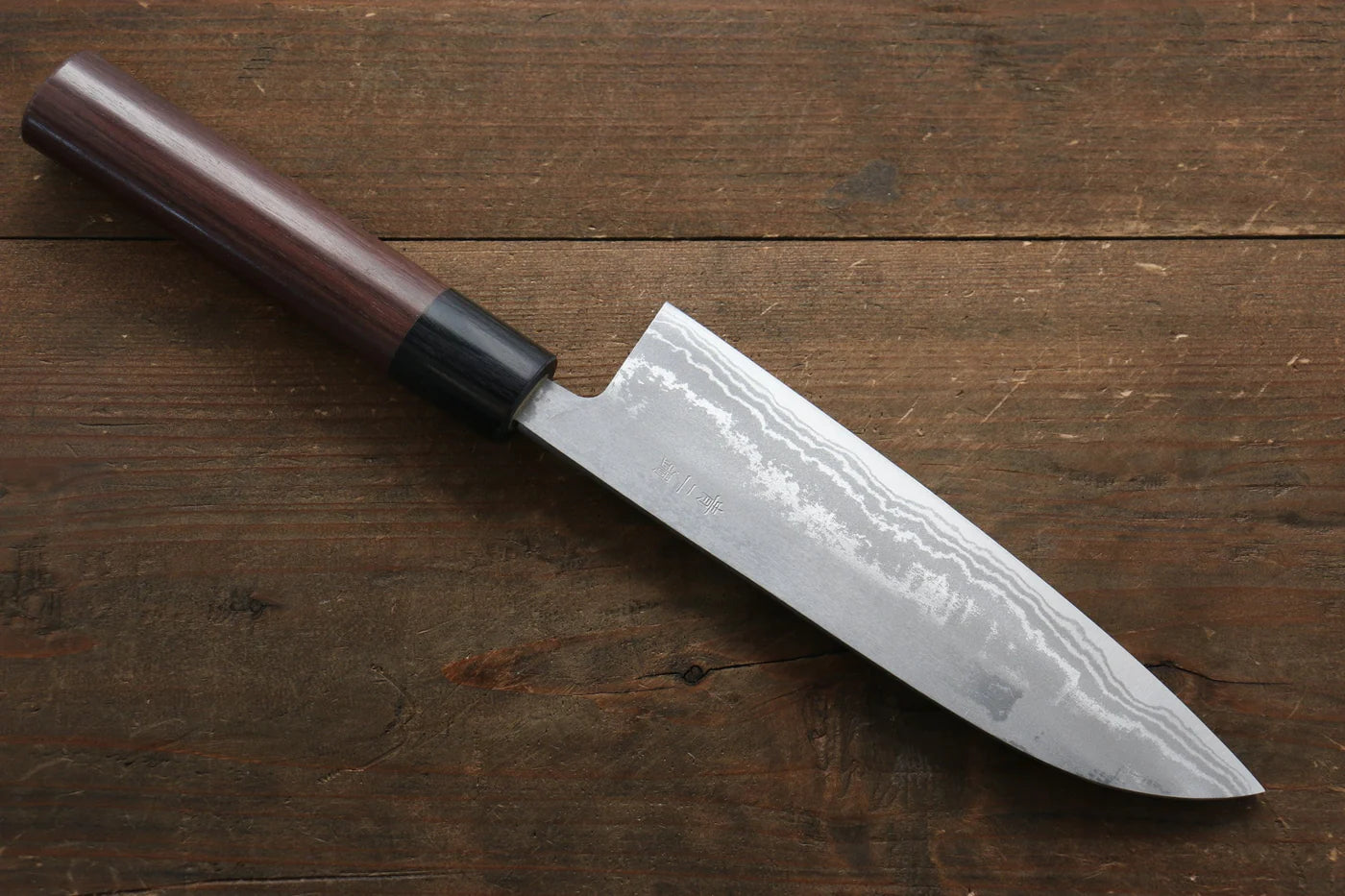 Kanetsune Blue Steel (บลูสตีล) No.2 ดามัสกัส มีด Santoku มีดทำครัวญี่ปุ่น 165mm ด้ามไม้พะยูง