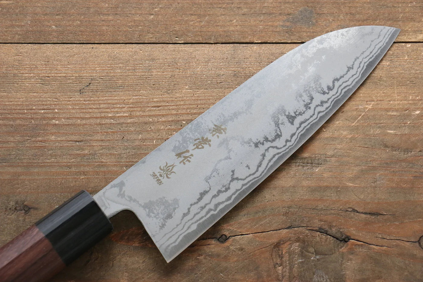 Kanetsune Blue Steel (บลูสตีล) No.2 ดามัสกัส มีด Santoku มีดทำครัวญี่ปุ่น 165mm ด้ามไม้พะยูง