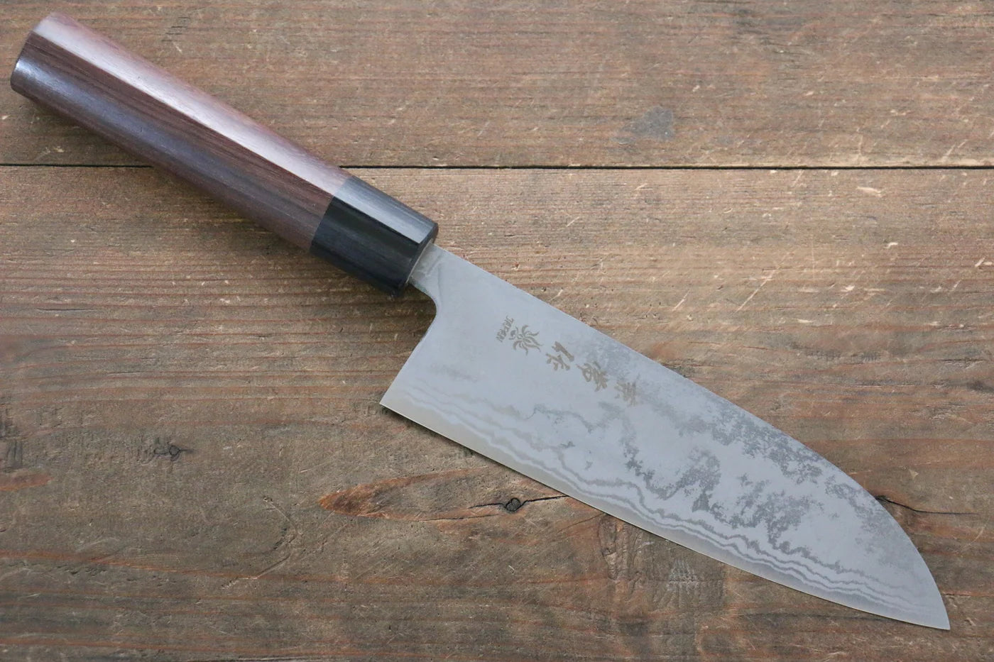 Kanetsune Blue Steel (บลูสตีล) No.2 ดามัสกัส มีด Santoku มีดทำครัวญี่ปุ่น 165mm ด้ามไม้พะยูง