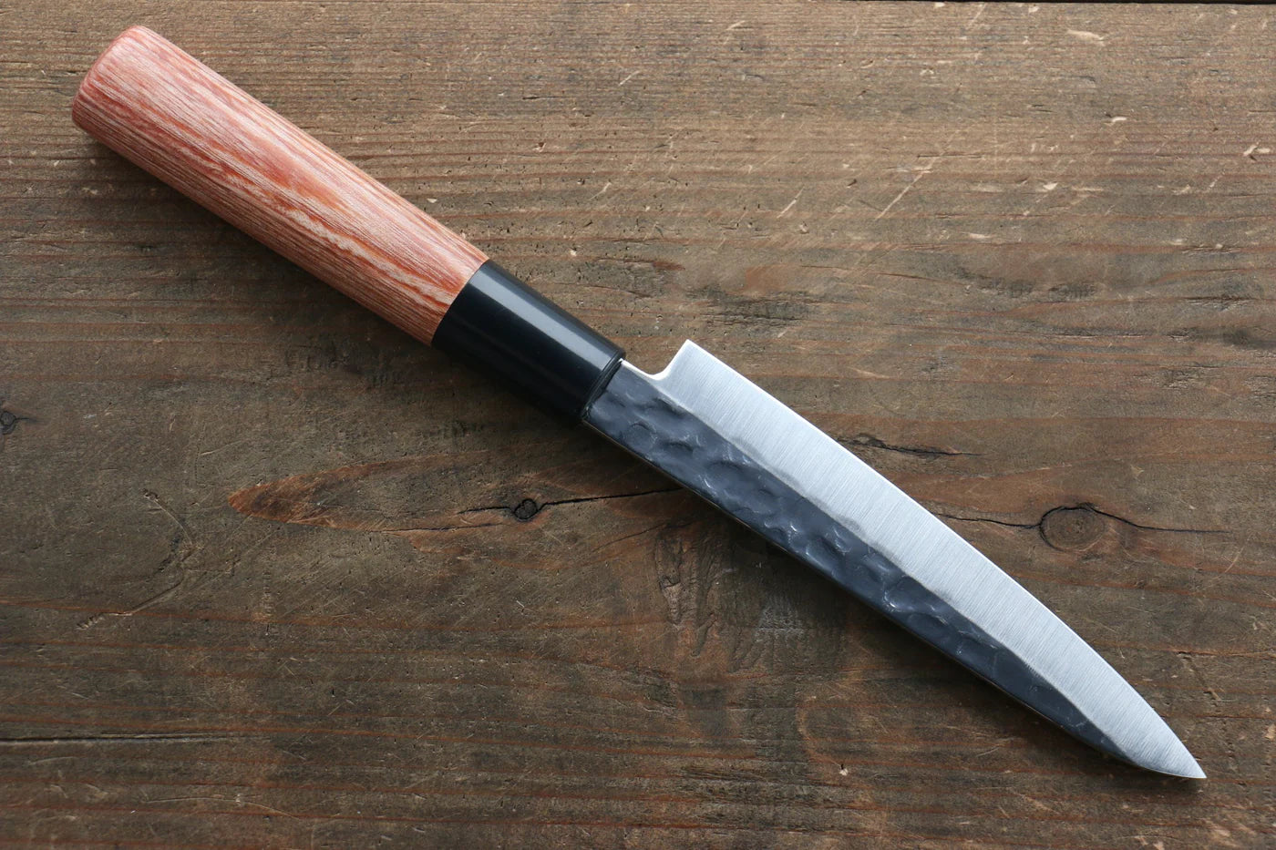 Kanetsune DSR-1K6 ลายค้อนตี มีดขนาดเล็ก  Petty มีดทำครัวญี่ปุ่น 120mm ด้ามไม้ Pakka wood สีแดง