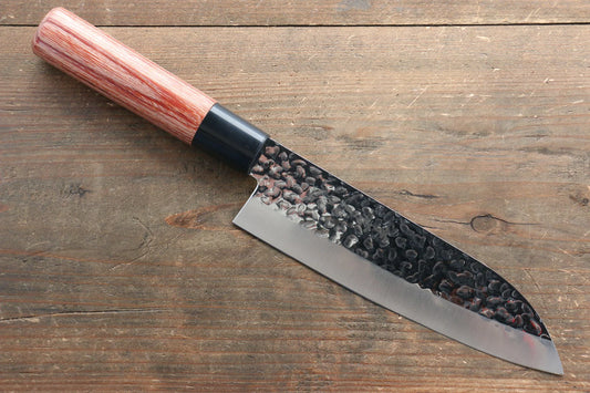 Kanetsune DSR-1K6 ลายค้อนตี มีด Santoku มีดทำครัวญี่ปุ่น 165mm ด้ามไม้ Pakka wood สีแดง
