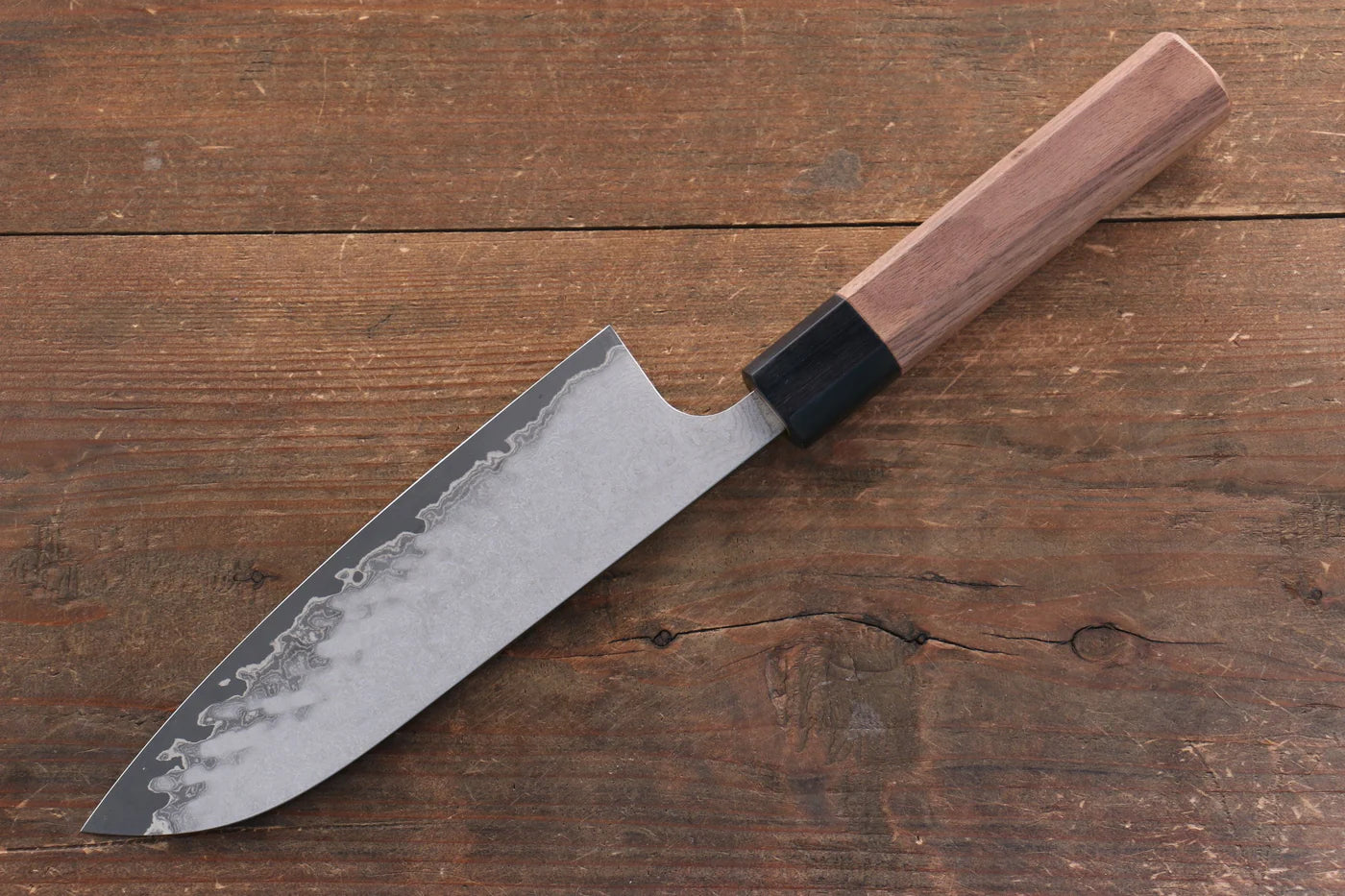 Nao Yamamoto VG10 ดามัสกัสดำ มีด Santoku มีดทำครัวญี่ปุ่น 165mm ด้ามไม้วอลนัท