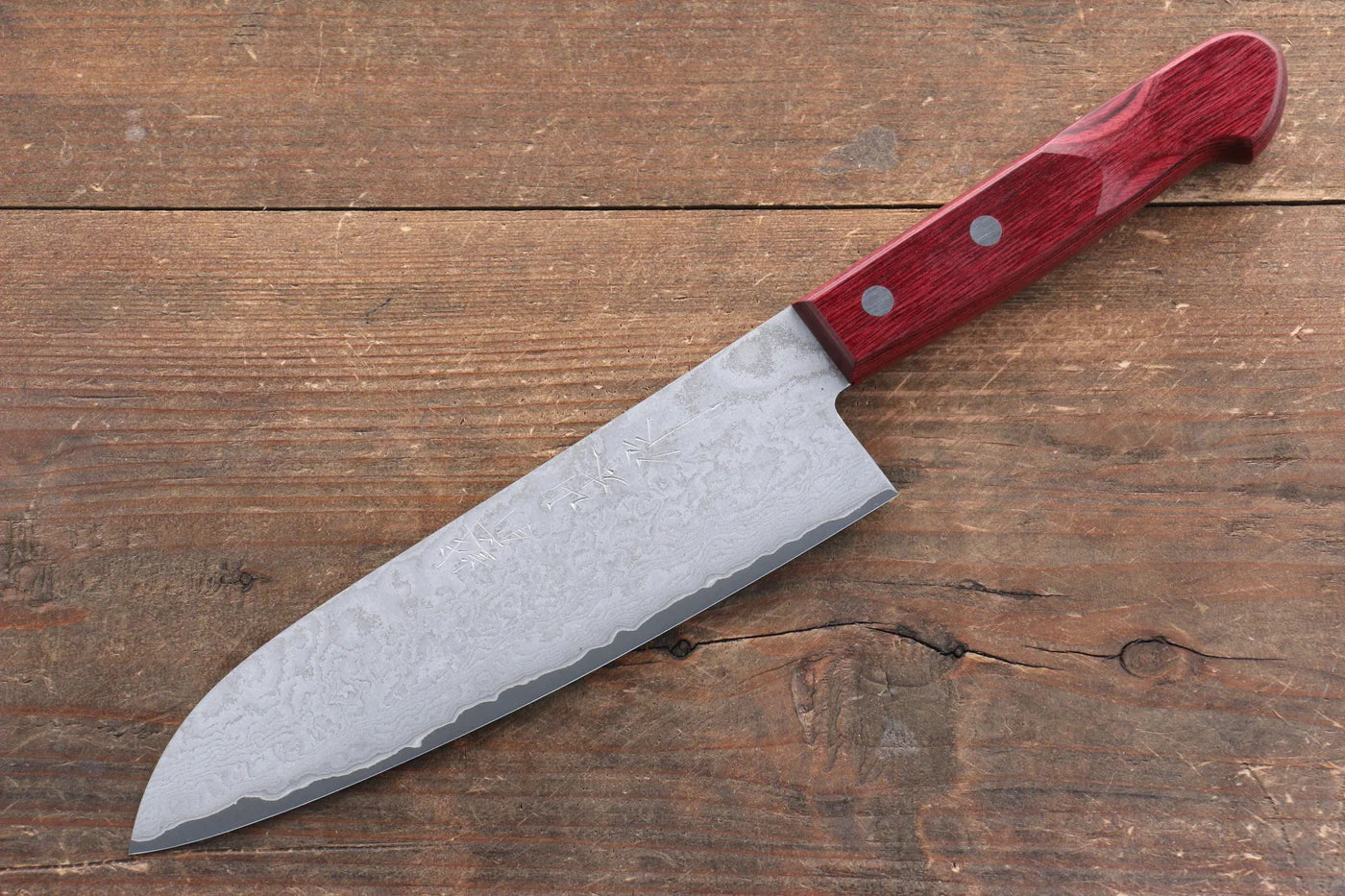 Nao Yamamoto VG10 ดามัสกัสดำ มีด Santoku มีดทำครัวญี่ปุ่น 180mm ด้ามไม้ Pakka wood สีแดง