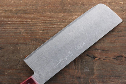 Nao Yamamoto SPG2 ดามัสกัส ขัด มีดหั่นผัก Nakiri มีดทำครัวญี่ปุ่น 165mm ด้ามไม้ Pakka wood สีแดง
