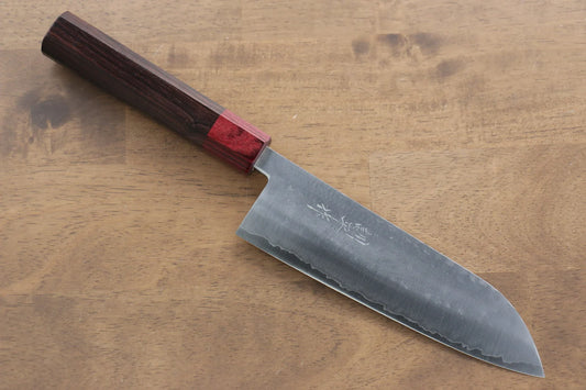 Kunihira VG1 ลายค้อนตี มีด Santoku มีดทำครัวญี่ปุ่น 170mm ด้ามไม้พะยูง (เฟอร์รูล: ไม้ Pakka wood สีเเดง)